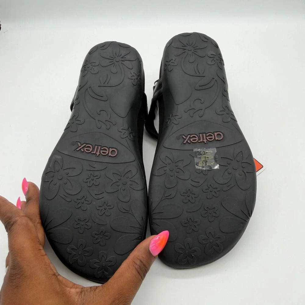 Aetrex Lindsey Black SE680 Women's Orthotic T-Strap Sandals Size 6-6.5 Nee